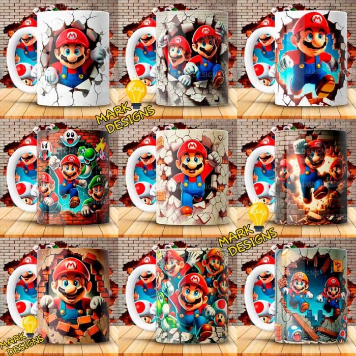 Plantillas Mario Bros 3D Tazas