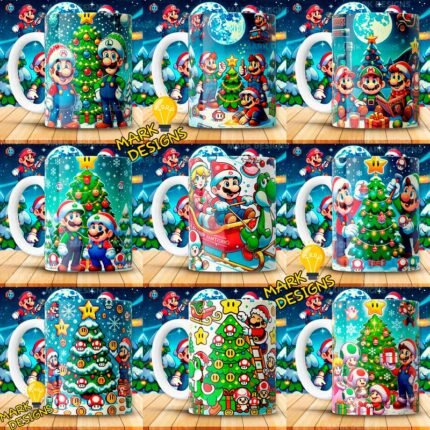 Plantillas Mario Bros Navideños Tazas
