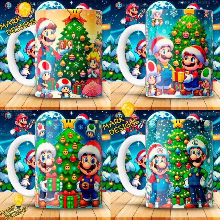 Plantillas Mario Bros Navideños Tazas - Image 3