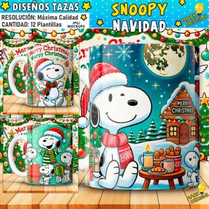 Plantillas Snoopy Navideños Tazas