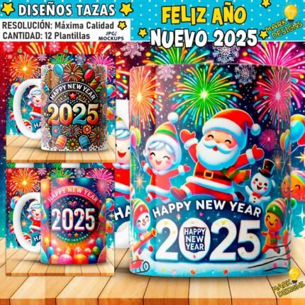 Plantillas Año Nuevo 2025 Tazas