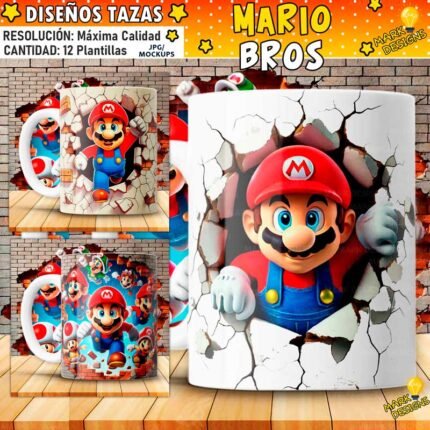 Plantillas Mario Bros 3D Tazas