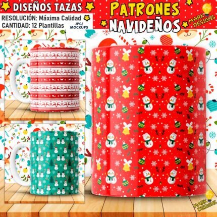 Diseños Patrones Navideños Tazas