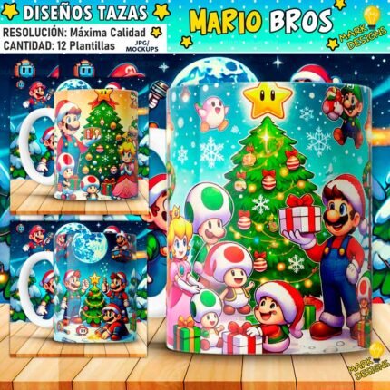 Plantillas Mario Bros Navideños Tazas