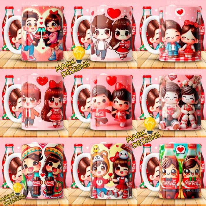 Plantillas Coca cola San Valentín Tazas
