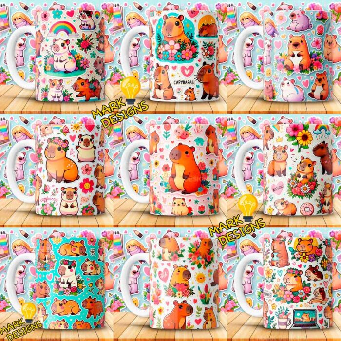 Diseños Capibara para sublimar Tazas