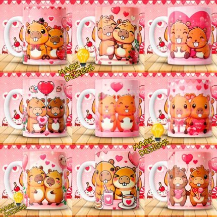 Plantillas Capibara San Valentín Tazas