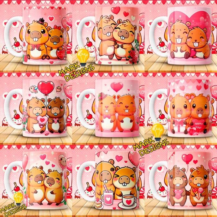 Plantillas Capibara San Valentín Tazas