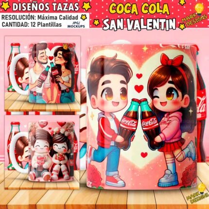 Plantillas Coca cola San Valentín Tazas