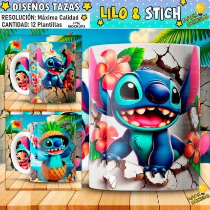 Plantillas Stich 3d para Tazas