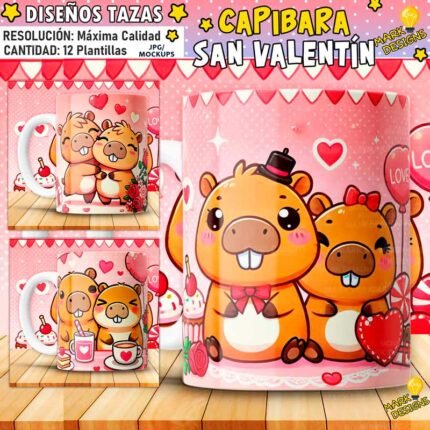 Plantillas Capibara San Valentín Tazas