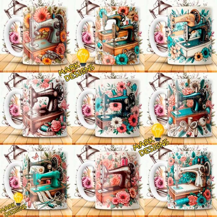 Plantillas Máquinas de coser Tazas Vintage