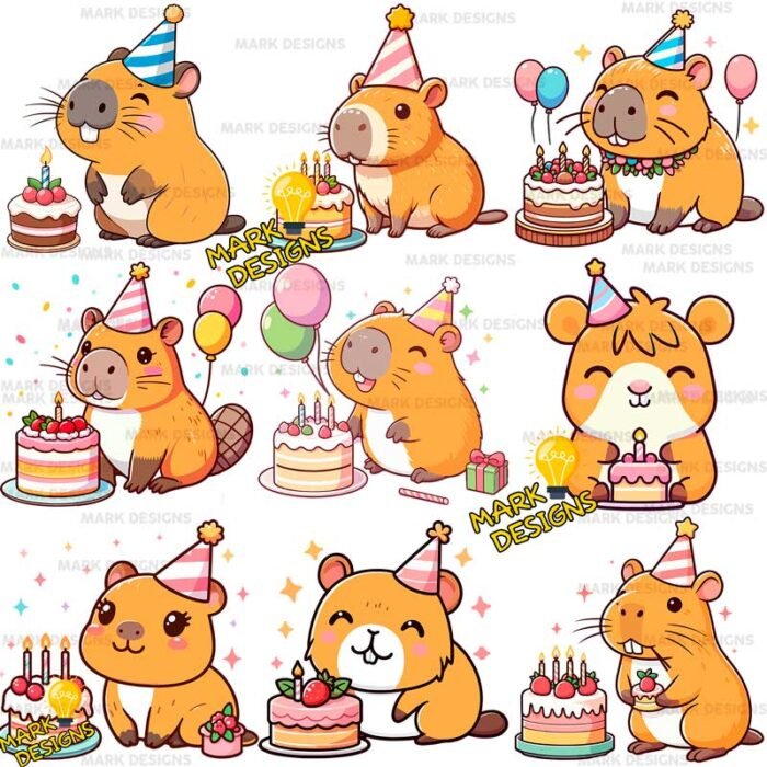 Vectores Capibaras Cumpleaños y Png
