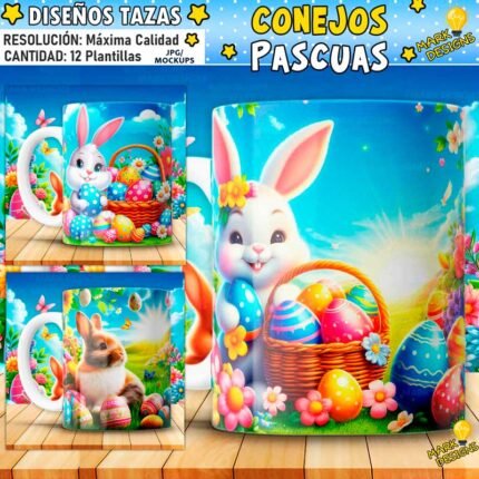 Conejos Pascuas para sublimar Tazas