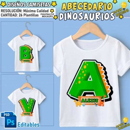 Abecedario de Dinosaurios para Camisetas