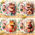 Taza capibara plantilla con flores - Image 3