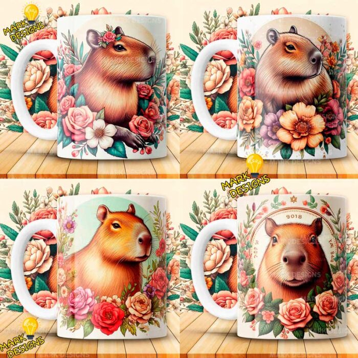 Taza capibara plantilla con flores - Image 3