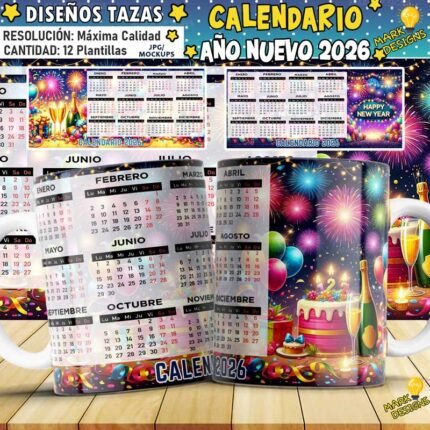 Calendario Año nuevo 2026 para tazas