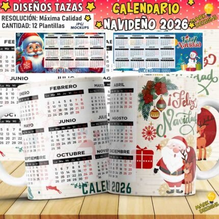 Calendario Navideño 2026 para tazas