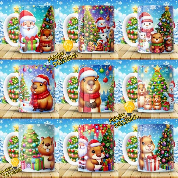 Plantillas Capybaras Navideños para Tazas