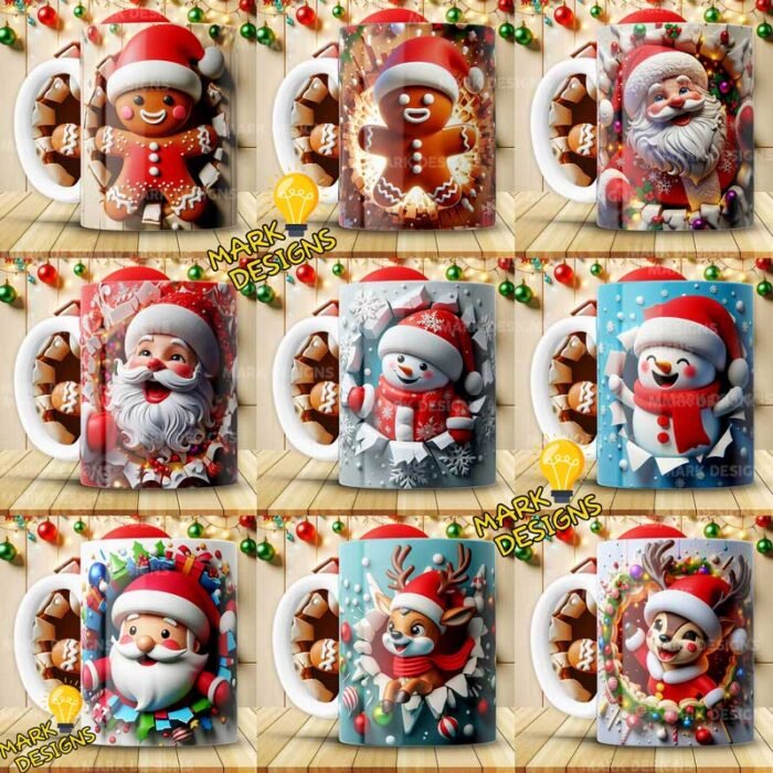 Personajes Navideños 3D para Tazas