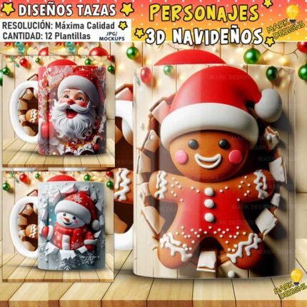 Personajes Navideños 3D para Tazas