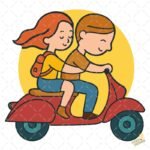 Pareja pasea en moto PNG ai
