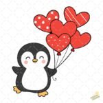 Pingüino Corazones PNG ai