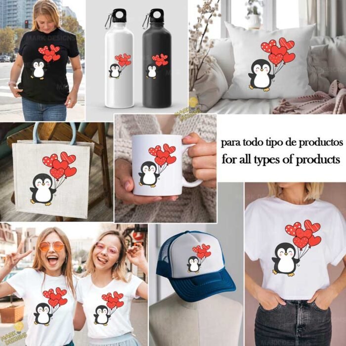 Pingüino Corazones PNG ai