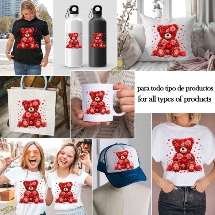 Oso Flores San Valentín PNG