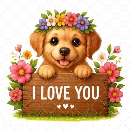 Dog i love you flowers PNG