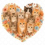 Gatos Corazón Flores PNG