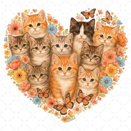 Gatos Corazón Flores PNG