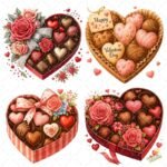 4 Diseños Caja corazones chocolates regalo PNG