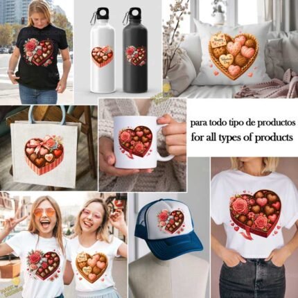 4 Diseños Caja corazones chocolates regalo PNG