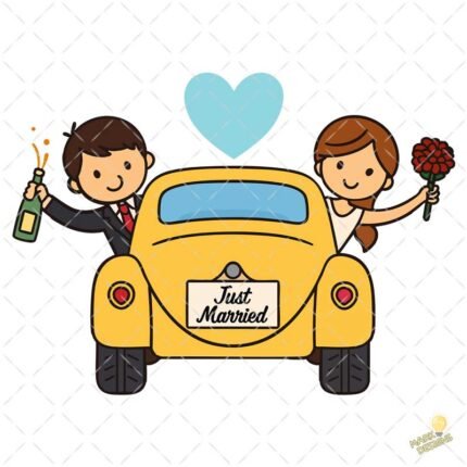 Pareja auto recién casados PNG ai