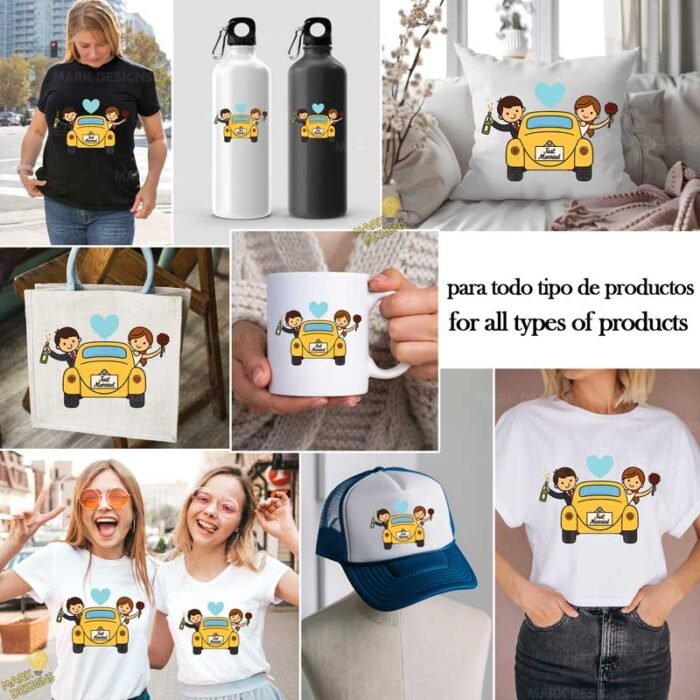 Pareja auto recién casados PNG ai