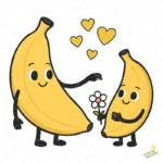 Bananas Mamá e Hijo con Flor y Corazones - Diseño Vectorial y PNG 4K
