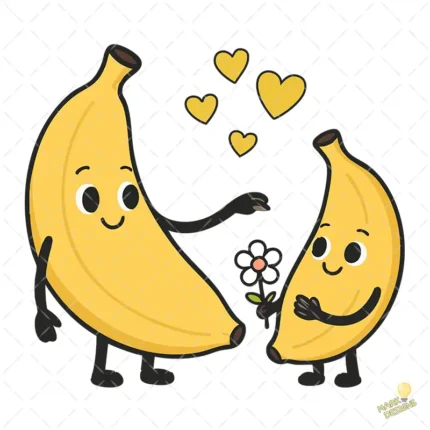 Bananas Mamá e Hijo con Flor y Corazones - Diseño Vectorial y PNG 4K