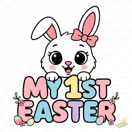 Conejita My 1st Easter para Bebé con Flores – Diseño Vectorial y PNG 4K