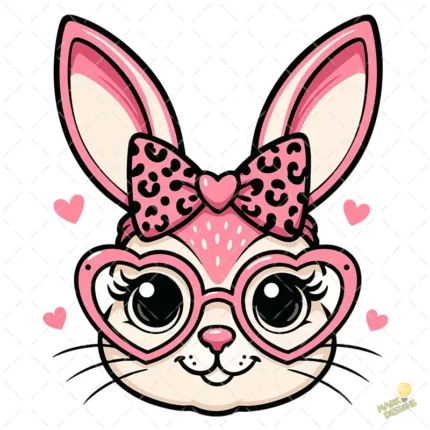 Conejita con Gafas de Corazón y Lazo Leopard Print – Vector y PNG 4K