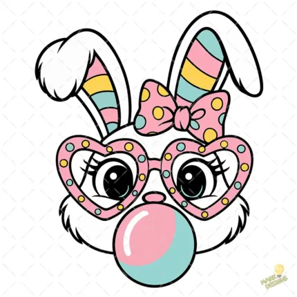 Conejita de Pascua Estilo Coquette con Chicle Rosa – AI SVG PNG 4K