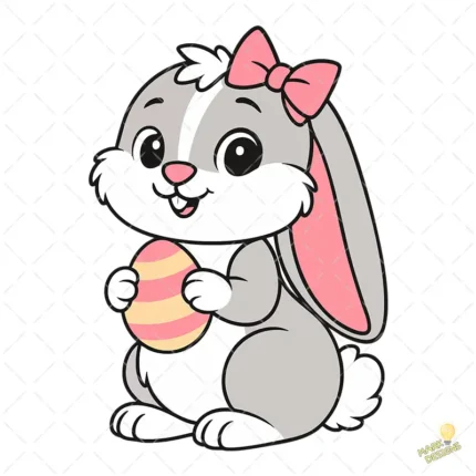 Conejita de Pascua con Lazo Rosa y Huevo – Diseño Vectorial y PNG 4K