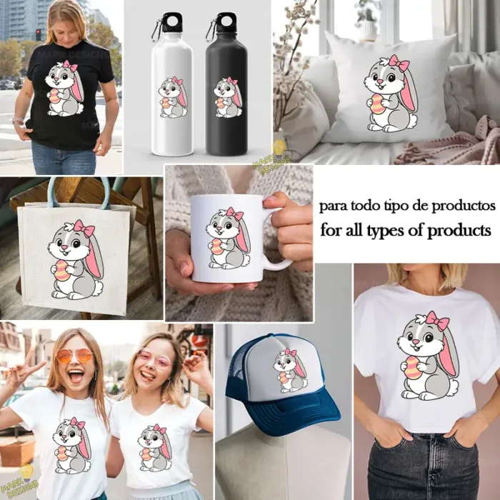 Conejita de Pascua con Lazo Rosa y Huevo – Diseño Vectorial y PNG 4K - Image 2