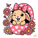 Conejita en Huevo de Corazones y Flores – Diseño Vectorial y PNG 4K