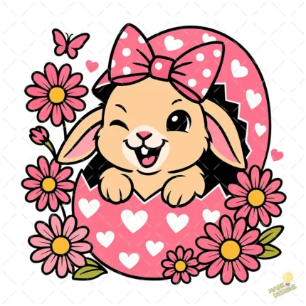 Conejita en Huevo de Corazones y Flores – Diseño Vectorial y PNG 4K