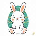 Conejito Kawaii con Gran Huevo de Pascua Turquesa – Vector y PNG 4K