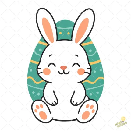 Conejito Kawaii con Gran Huevo de Pascua Turquesa – Vector y PNG 4K