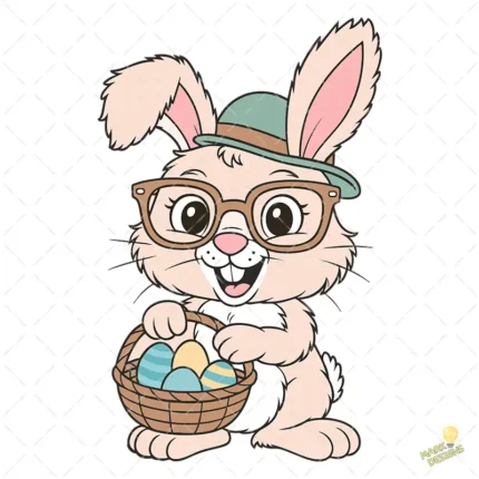 Conejito con Gafas y Canasta de Pascua – Diseño Vectorial y PNG 4K