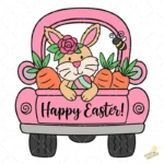 Conejito en Camioneta Rosa Happy Easter – Diseño Vectorial y PNG 4K